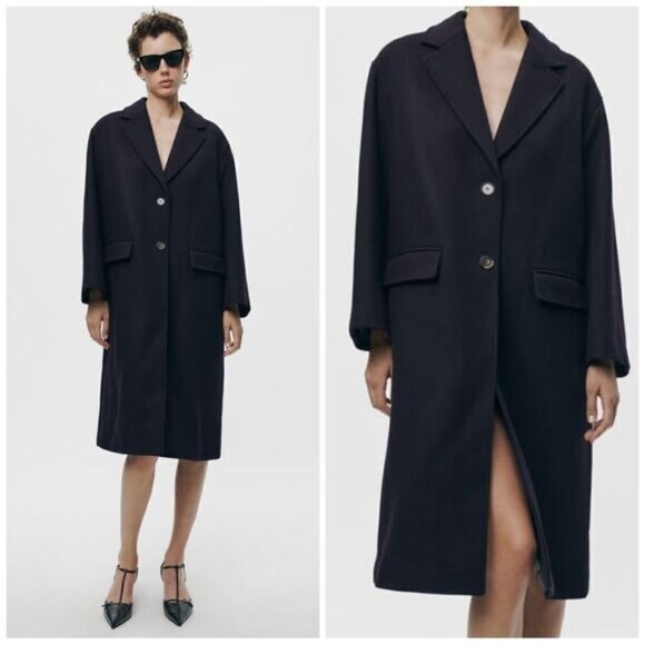 New Zara ZW Collection Oversized Wool Blend Navy Coat XS-S NWT - Picture 1 of 9